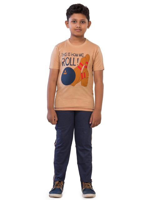 

Todd N Teen Boys Brown & Navy Blue Printed T-shirt with Trousers