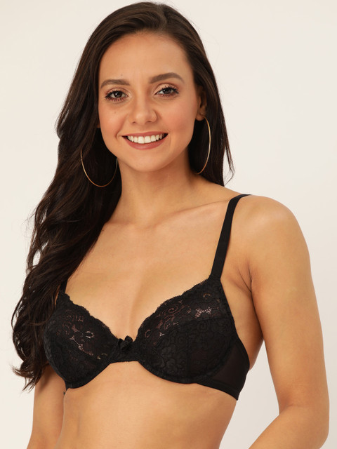 

DressBerry Black Lace Sheer Underwired Non Padded Everyday Bra