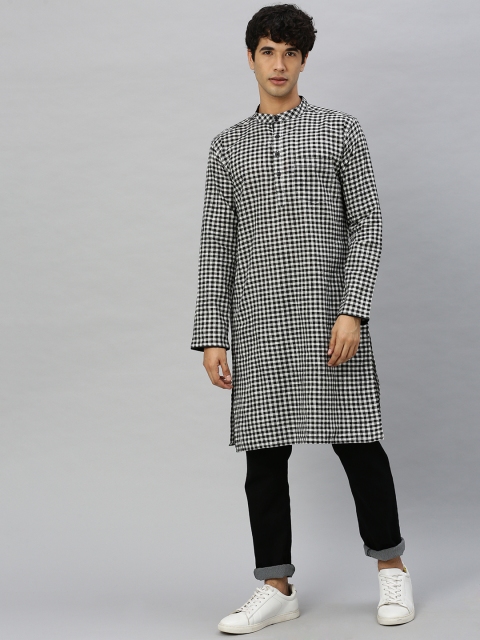 

Svanik Men Black & White Checked Straight Kurta