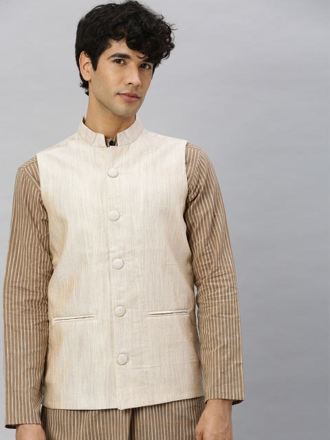 

Svanik Cream Woven Design Blended Nehru Jacket