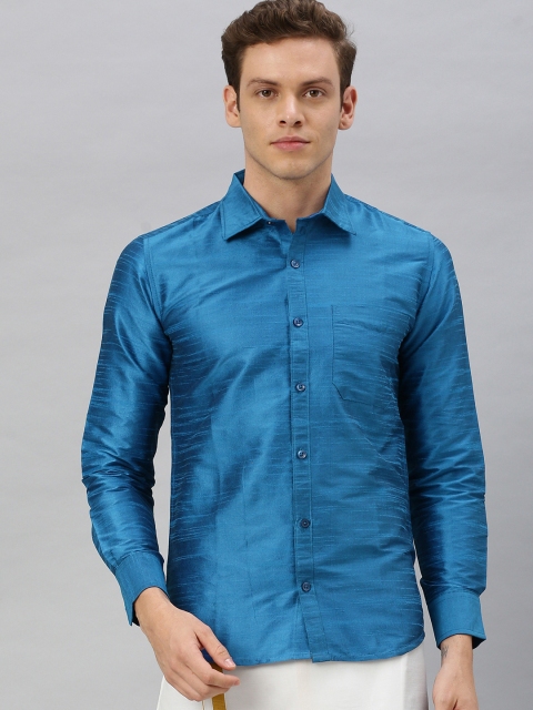 

Svanik Men Blue Regular Fit Solid Party Shirt