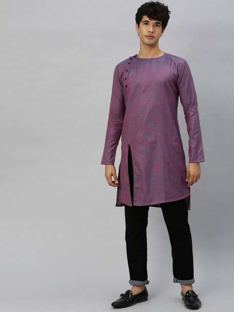 

Svanik Men Purple Solid Straight Fusion Kurta