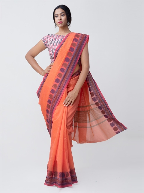 

Unnati Silks Orange Solid Silk Cotton Kanchi Sico Sustainable Saree