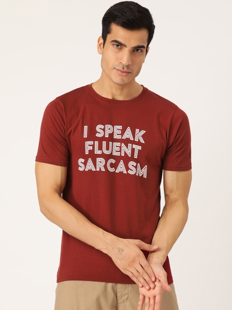 

PRINTOCTOPUS Men Maroon & White Printed Round Neck T-shirt