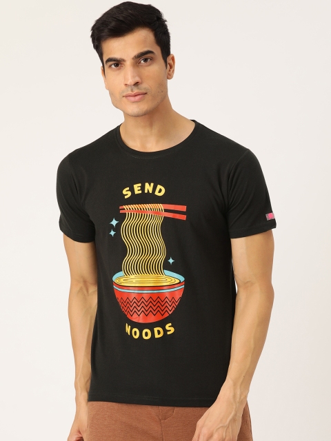 

PRINTOCTOPUS Men Black & Yellow Quirky Print Round Neck T-shirt