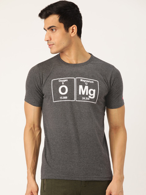 

PRINTOCTOPUS Men Charcoal Grey Printed Round Neck T-shirt