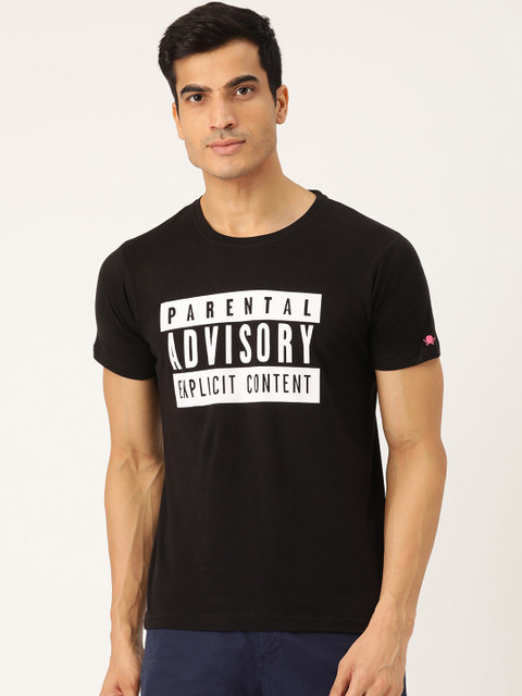 

PRINTOCTOPUS Men Black White Printed Round Neck Pure Cotton T-shirt
