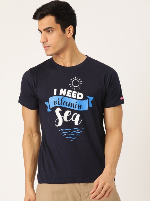 

PRINTOCTOPUS Men Navy Blue & White Printed Round Neck T-shirt