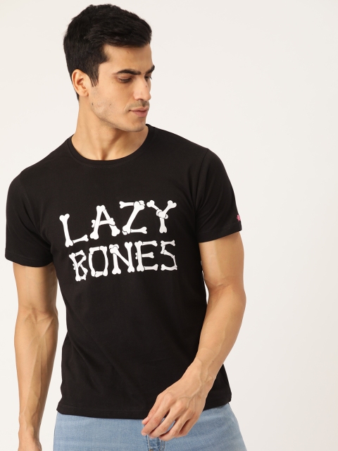 

PRINTOCTOPUS Men Black White Printed Round Neck Pure Cotton T-shirt