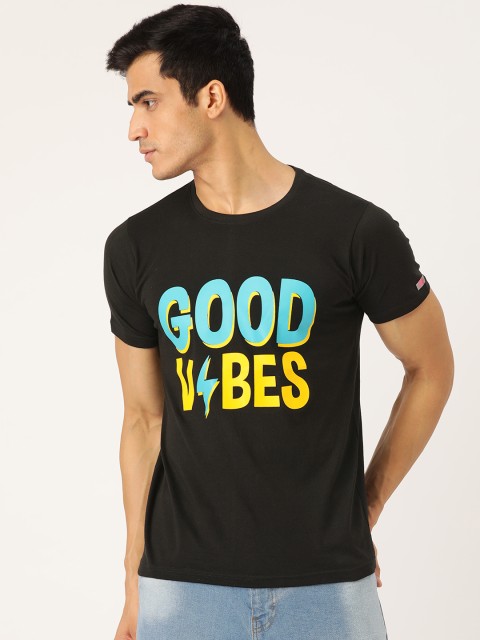 

PRINTOCTOPUS Men Black & Blue Printed Round Neck T-shirt