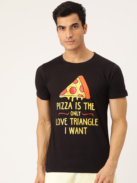 

PRINTOCTOPUS Men Black Yellow Printed Round Neck Pure Cotton T-shirt