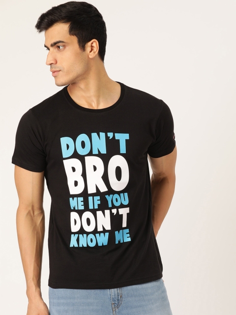 

PRINTOCTOPUS Men Black White Printed Round Neck Pure Cotton T-shirt