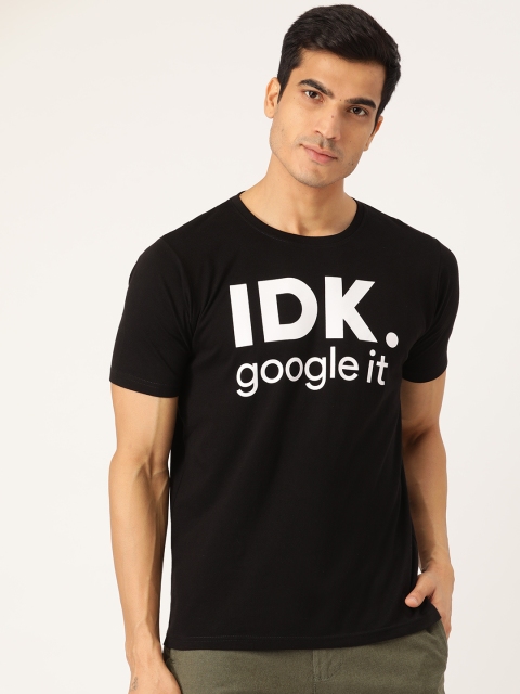 

PRINTOCTOPUS Men Black White Printed Round Neck Pure Cotton T-shirt