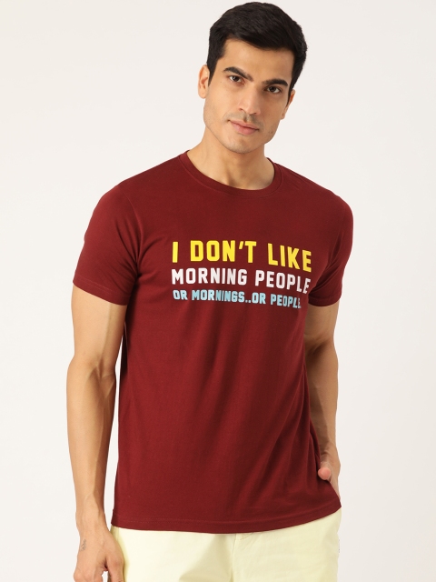 

PRINTOCTOPUS Men Maroon Printed Round Neck T-shirt