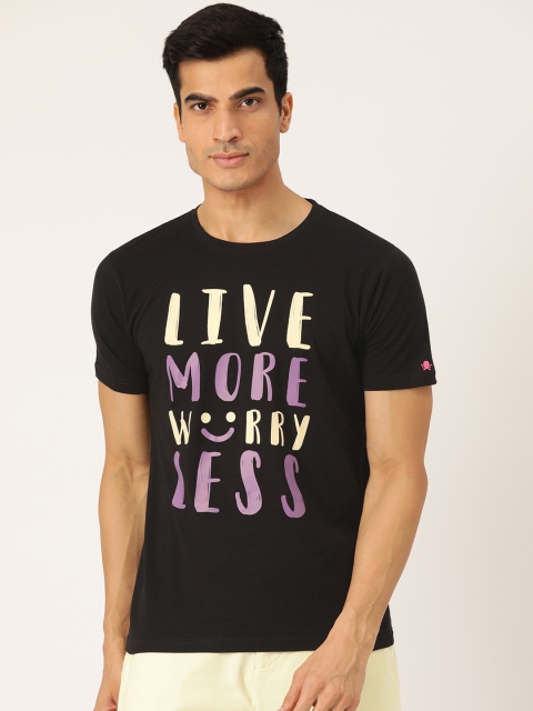

PRINTOCTOPUS Men Black & Purple Printed Round Neck T-shirt