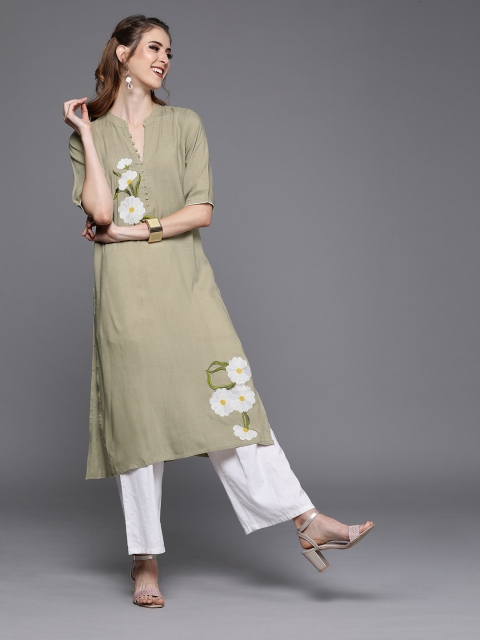 

AKS Couture Women Khaki Embroidered Straight Kurta