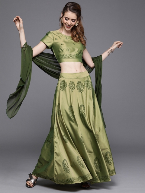 

AKS Couture Olive Green Ready to Wear Lehenga & Blouse with Dupatta
