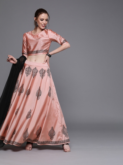 

AKS Couture Pink & Black Printed Ready to Wear Lehenga & Blouse with Dupatta