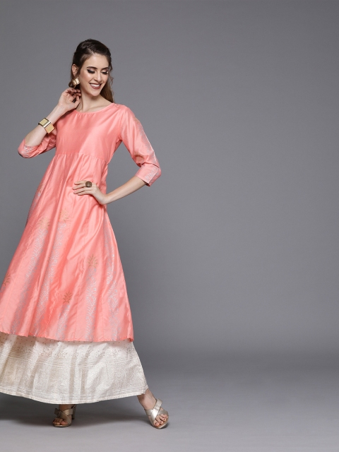 

AKS Couture Women Pink Block Printed Anarkali Kurta