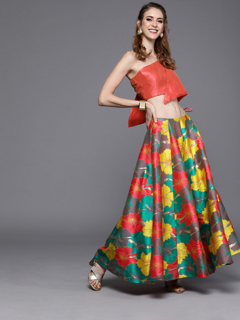 

AKS Couture Red & Yellow Woven Design Ready to Wear Lehenga with Blouse