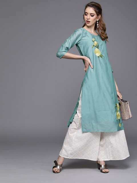 

AKS Couture Women Blue Embroidered Straight Kurta