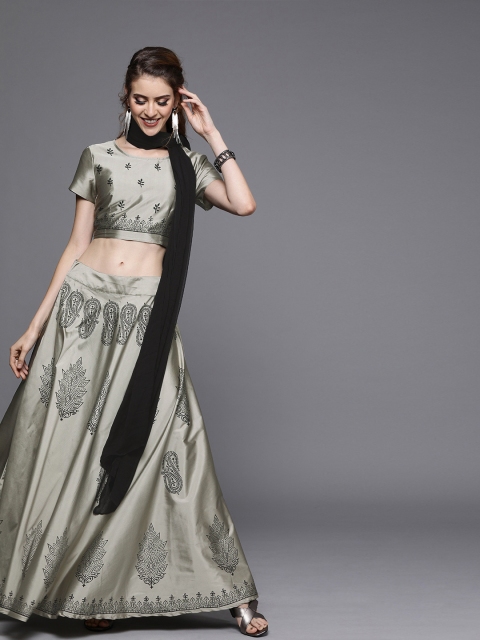 

AKS Couture Grey & Black Printed Ready to Wear Lehenga & Blouse with Dupatta