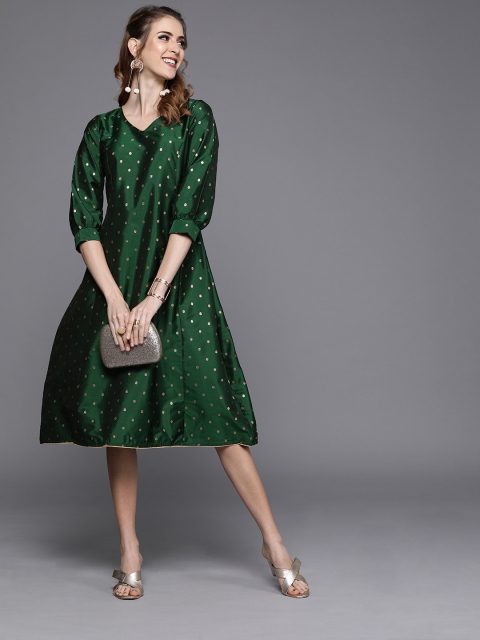 

AKS Couture Women Green Self Design Panelled A-Line Dress