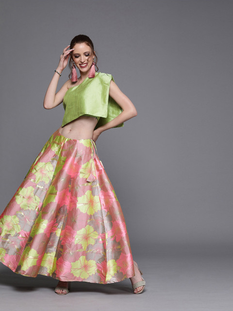 

AKS Couture Pink & Green Woven Design Ready to Wear Lehenga with Blouse