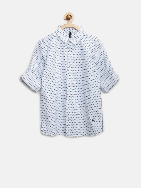

United Colors of Benetton Boys White & Blue Regular Fit Printed Casual Shirt