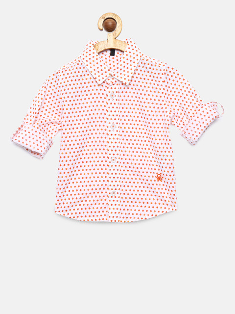

United Colors of Benetton Boys White & Orange Regular Fit Printed Casual Shirt