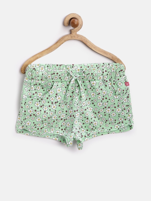 

United Colors of Benetton Girls Mint Green Floral Print Shorts