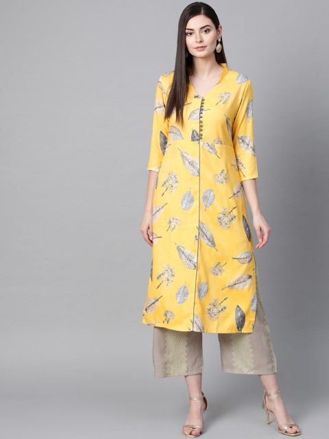 

Sbo Fashion Women Yellow & Grey Floral Print Kurta with Palazzos