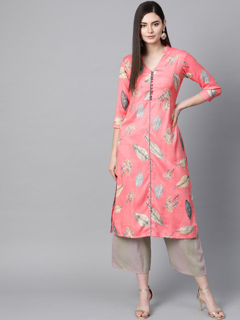 

Sbo Fashion Women Pink & Grey Floral Print Kurta with Palazzos
