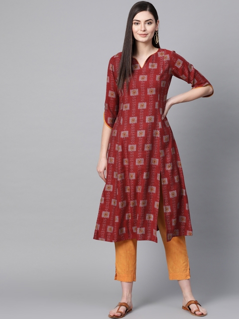 

Sbo Fashion Women Maroon & Off-White Printed A-Line Kurta