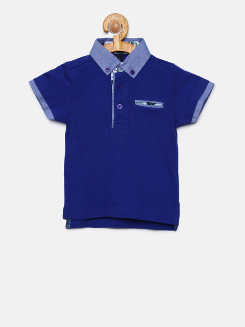 

United Colors of Benetton Boys Blue Solid Polo Collar T-shirt