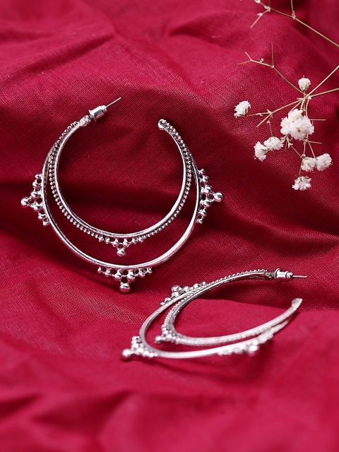 

ToniQ Silver-Toned Circular Half Hoop Earrings