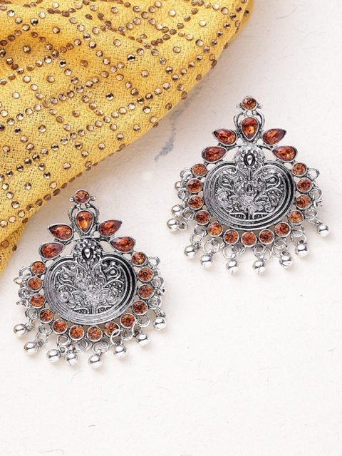ToniQ Silver-Toned Oxidised Studded Classic Oversized Studs