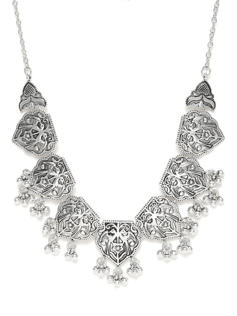 

ToniQ Women Silver-Toned Oxidised Tribal Necklace