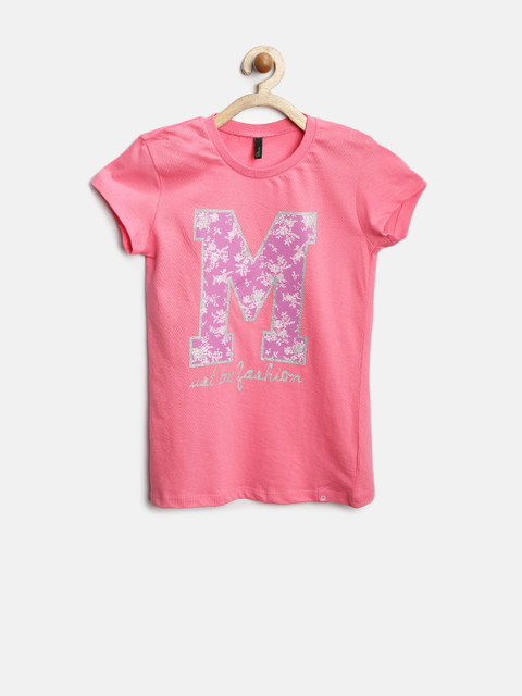 

United Colors of Benetton Girls Pink Printed T-shirt