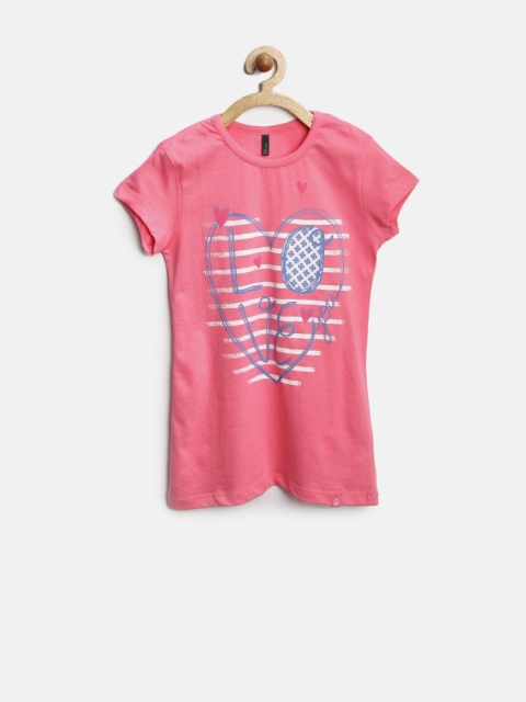 

United Colors of Benetton Girls Pink Printed T-shirt