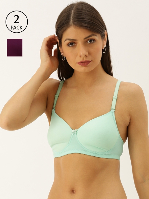 

DressBerry Pack Of 2 Solid Non-Wired Lightly Padded T-shirt Bra DB-PM-NWP-040, Sea green