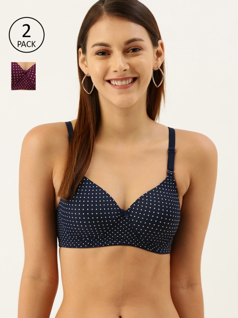 

DressBerry Pack Of 2 Printed Non-Wired Lightly Padded T-shirt Bra DB-PM-NWP-040, Navy blue