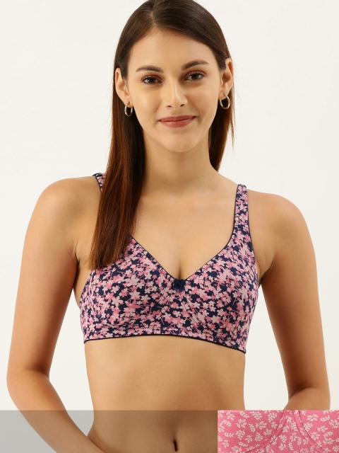 

DressBerry Pack of 2 Printed Non-Wired Lightly Padded Everyday Bra DB-PM-NWBM-040, Navy blue