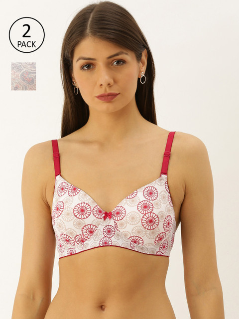

DressBerry Pack Of 2 Printed Non-Wired Lightly Padded T-shirt Bra DB-PM-NWP-040, White