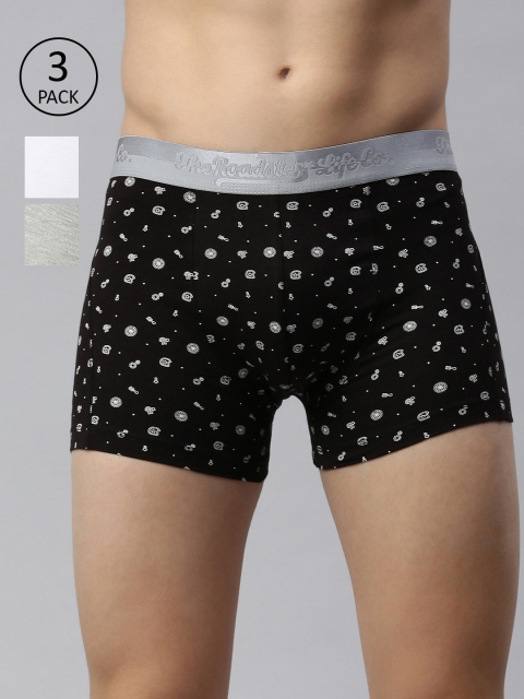 

Roadster Men Pack of 3 Printed Trunk RDST-TRN4-3PP-DM, Black