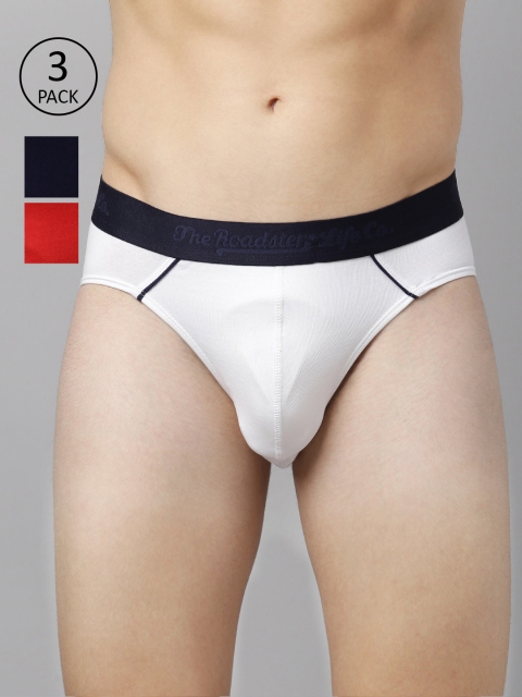 

Roadster Men Pack Of 3 Solid Mid-Rise Knitted Basic Briefs RDST-BRF3-3PP-CM, White