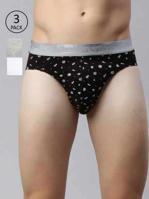 

Roadster Men Pack of 3 Printed Brief RDST-BRF4-3PP-DM, Black