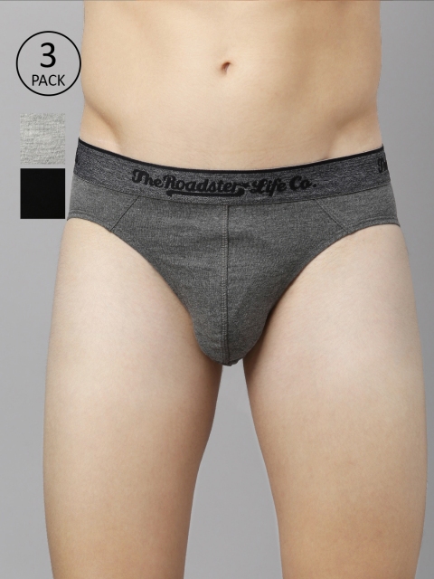 

Roadster Men Pack Of 3 Solid Mid-Rise Knitted Basic Briefs RDST-BRF1-3PP-BM, Charcoal