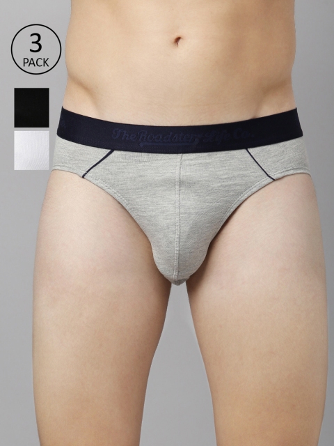 

Roadster Men Pack of 3 Solid Basic Briefs RDST-BRF3-3PP-DM, Grey melange