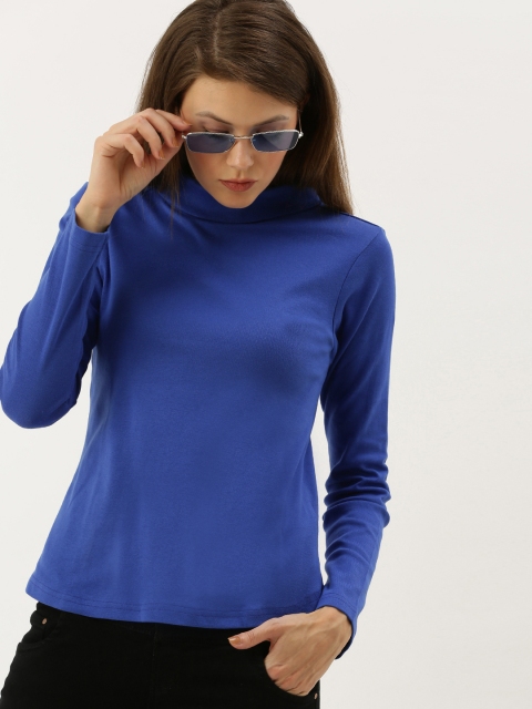 

AND Women Blue Solid Knitted Top